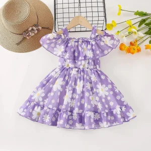 Lavender Daisy Off-Shoulder Dress