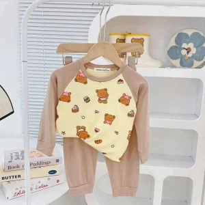 Bear & Cake Print Long-Sleeve Pajama Set