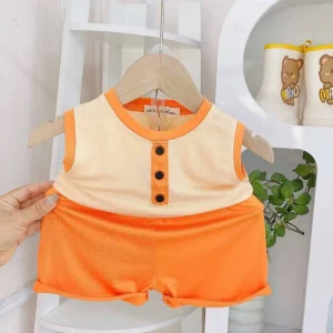 Orange & Cream Henley Romper