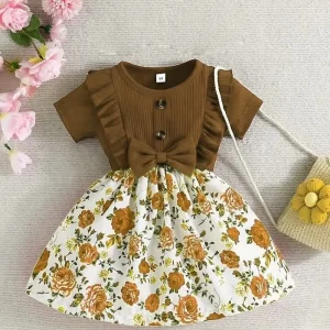 Brown Ruffle Floral Dress