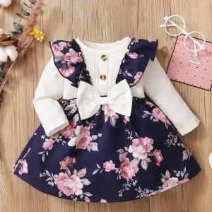 Navy Floral Ruffle Dress
