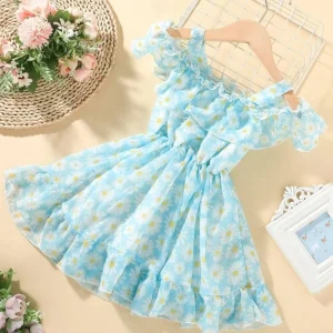 Light Blue Daisy Off-Shoulder Dress